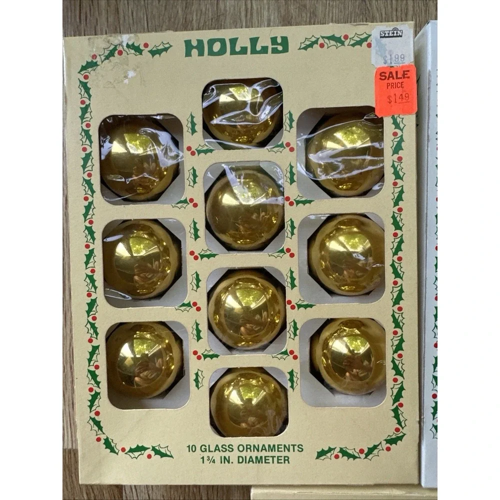 Vtg Holly Glass Ornaments 1-3/4